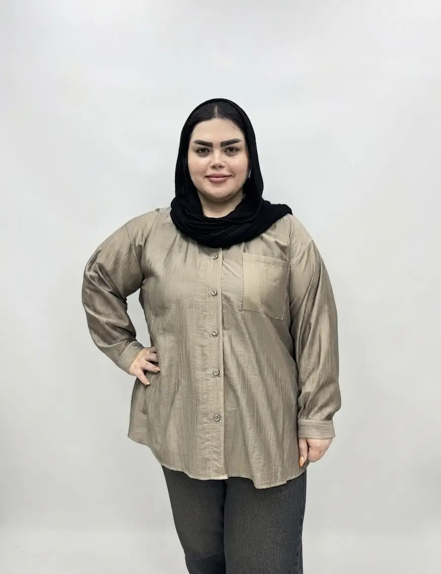 شومیز سایز بزرگ زنانه مدل لنین کریستال (پری شیشه ای) طرح جیب دار